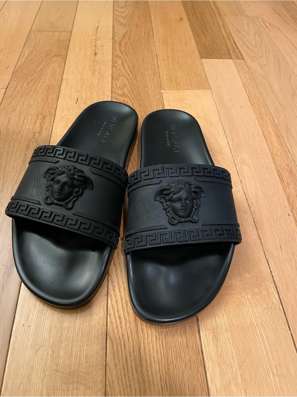 Versace Black Medusa Embossed Slide Sandals